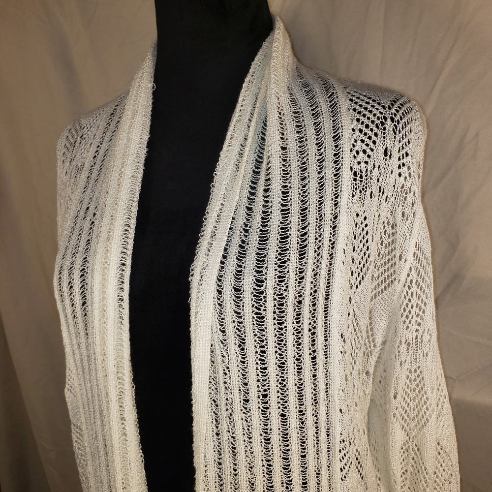 Rafaella White Lace Woven Knit Open-Front Cardigan - M
